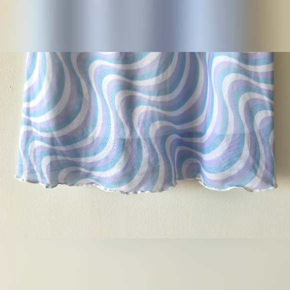 Baby Blue, White, & Lavender Sheer Babydoll Lettuce Trim Midi Dress Size M - Picture 3 of 12